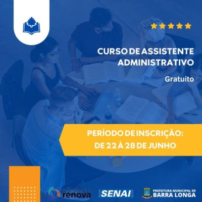 Abertas as inscrições para o curso gratuito de Assistente Administrativo