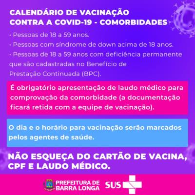 Calendário de Vacinação contra a Covid-19 - Comorbidades