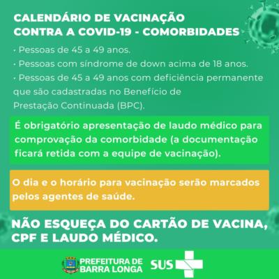 Calendário de Vacinação contra a Covid-19 - Comorbidades