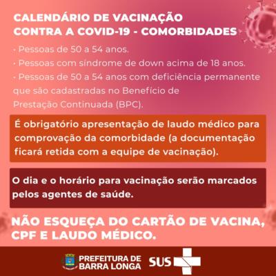Calendário de Vacinação contra a Covid-19 - Comorbidades